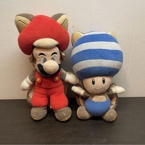 New Super Mario Bros U - Flying Squirrel Mario & Blue Toad Plush 2012 Nintendo